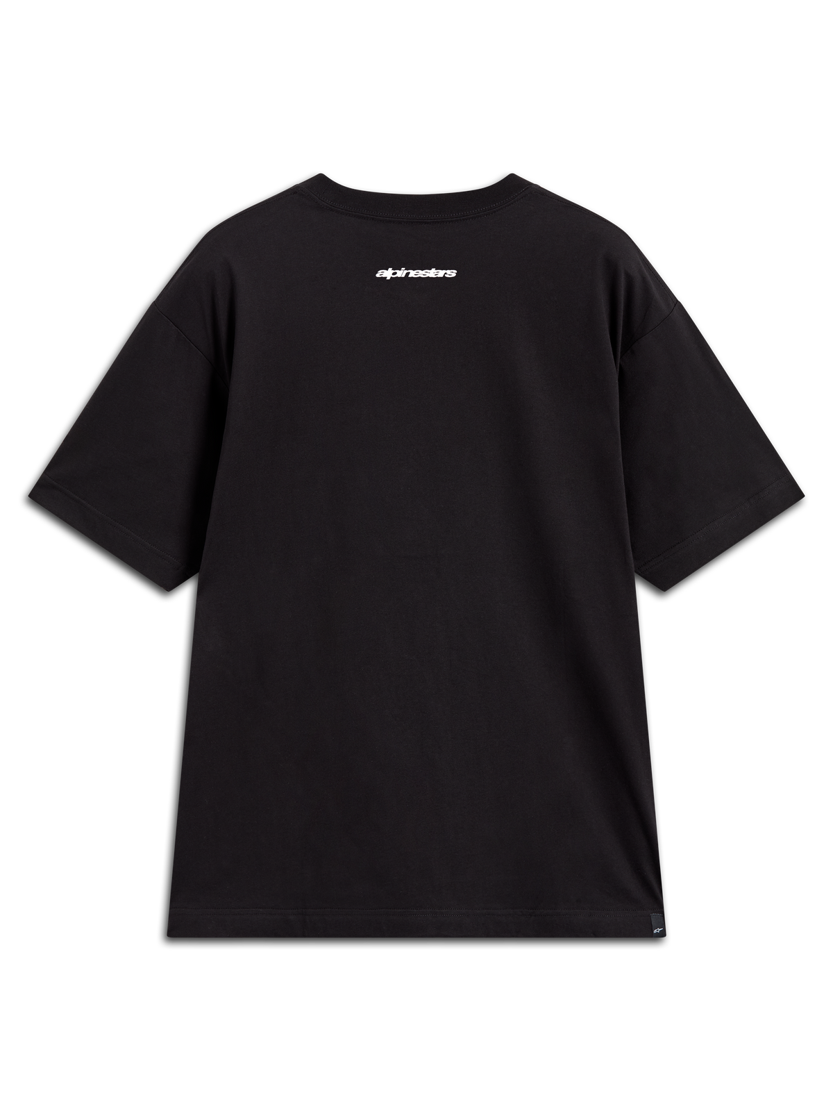 Alpinestars Prelude Oversized CSF Tee, black short sleeve shirt with a white wordmark graphic on the back, relaxed sportswear.