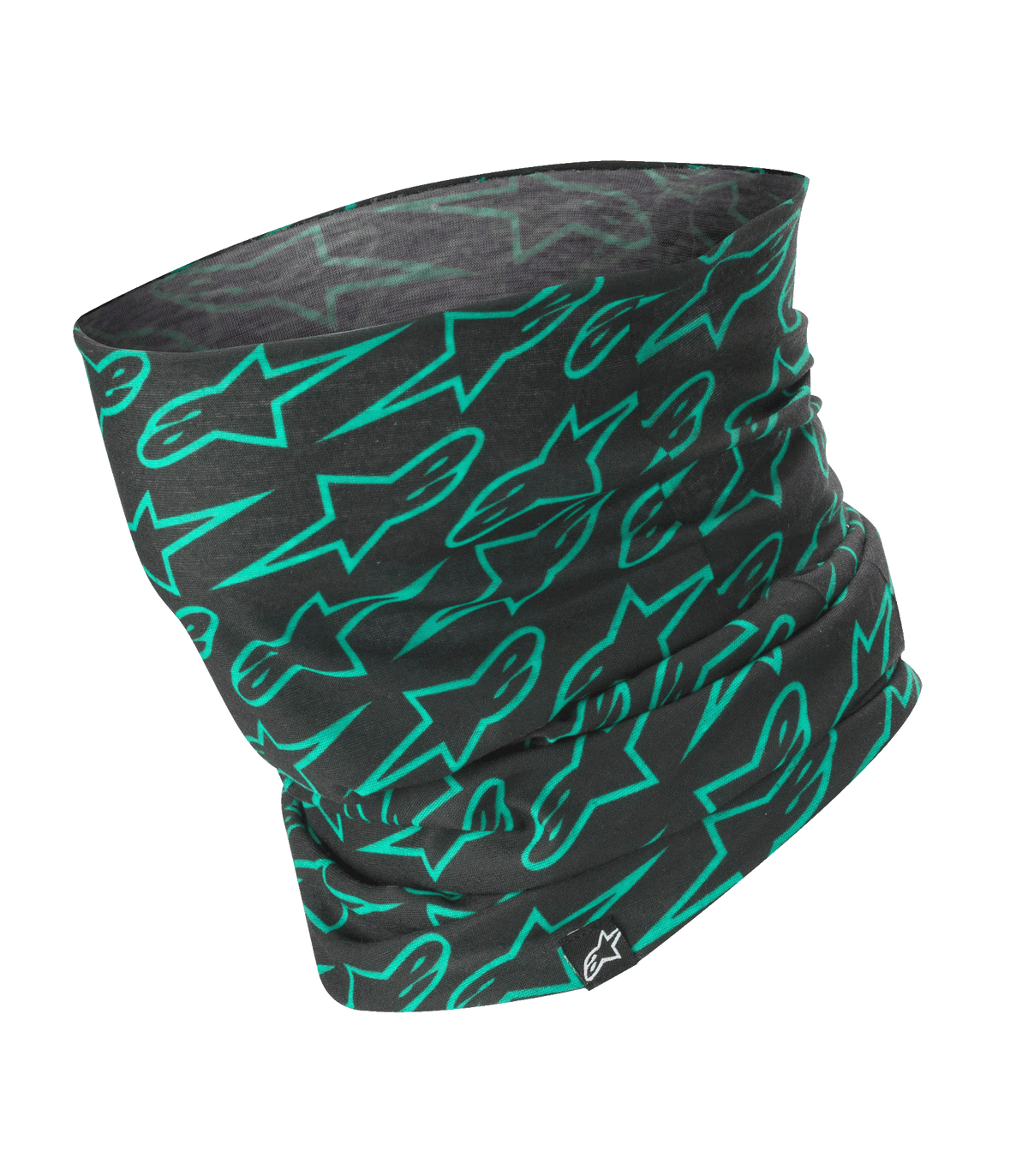 Alpinestars Neck Tube, Black with Teal Astars Logo Pattern, Lightweight Motorcycle Neck Gaiter, Silky Wind-Resistant Base Layer, Unisex Protective Accessory