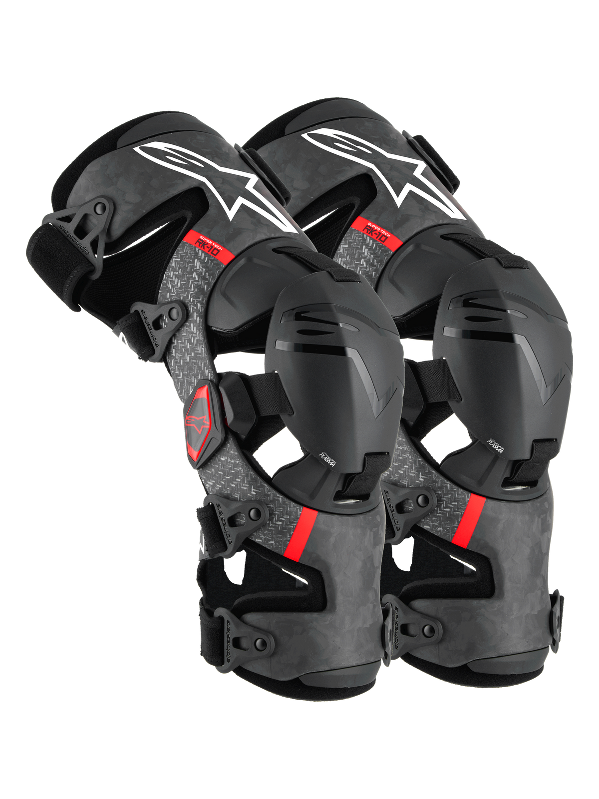 Alpinestars Supertech RK-10 Plasma Knee Braces, Motocross Knee Protectors, Black and Red, CE Level 1 certified 34-layer carbon fiber frame with Nucleon PLASMA protection