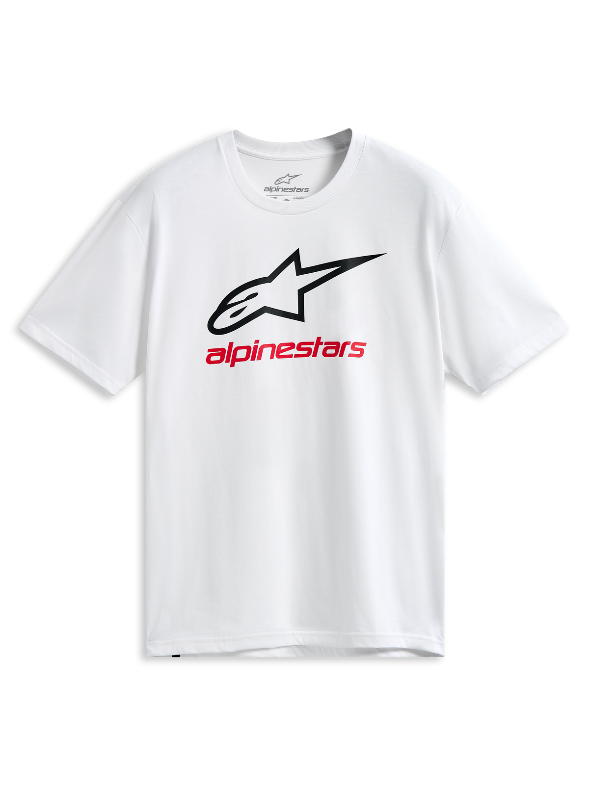 Alpinestars Always 2.0 CSF Tee, Short Sleeve T-Shirt, White, Black Outlined Astars Logo and Red Alpinestars Graphic, Casual Motorsport Sportswear
