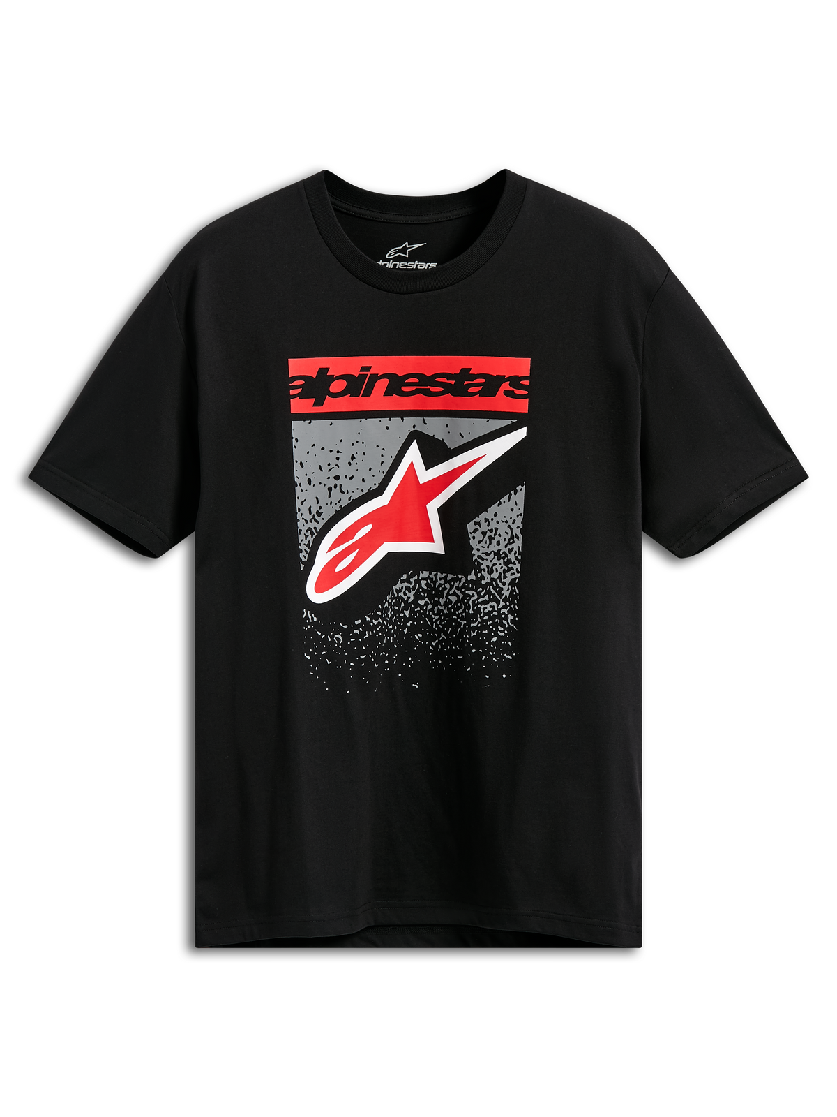 Alpinestars Noka CSF Tee, Short Sleeve T-Shirt, Black, Red Alpinestars Block Text and Star Logo with Grey MX Gradation Graphic, Casual Motorsport Streetwear