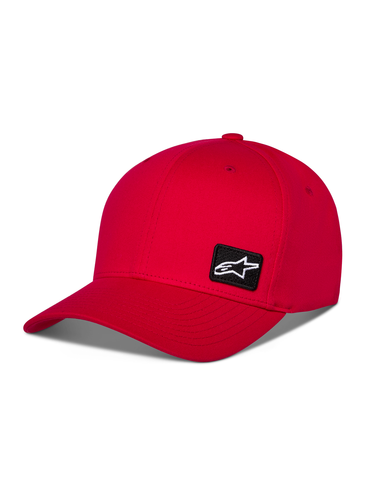 Alpinestars Pivot Hat, Red Sportswear Baseball Cap, curved bill with structured crown, featuring a small black Astars logo embroidery patch on the side, casual motorsport design
