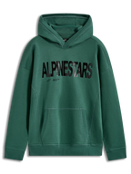 Alpinestars Shaw Oversized Hoodie in Green, unisex sportswear fleece featuring a black textured word logo and kangaroo pocket.