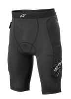 Alpinestars Paragon Lite Protection Shorts, MTB Protective Shorts, Black, lightweight breathable mesh construction with perforated fabric, hip and side leg padding, white star logo on waistband and leg, compression-style fit for off-road cycling