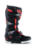 Alpinestars 2026 Tech 7 Enduro Drystar® Boots, Motocross and Enduro footwear, Black Red Fluo and White, side profile showing four silver and black buckles, TPU reinforced shell, and rugged enduro-specific white and black sole, featuring Drystar branding and Tech 7 logo