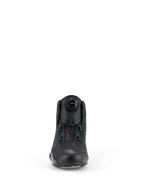 Alpinestars Celer Shoes, Motorcycle Riding Shoes, Black, front view featuring the integrated Rotor Closure System dial, technical microfiber construction with a streamlined profile and reinforced toe area.