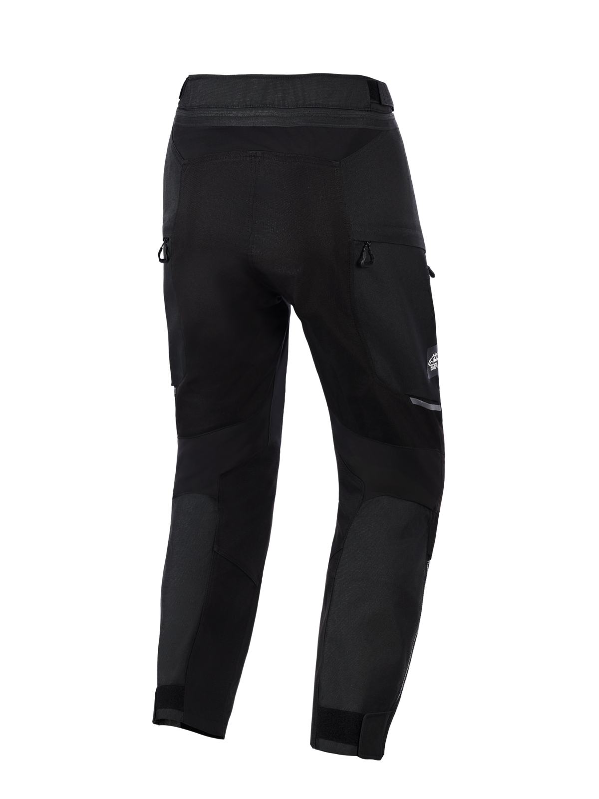 Alpinestars Cusco Drystar® Pants, men's adventure touring motorcycle pants in black, back view showing durable textile construction, stretch softshell panels, and reflective accents