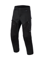 Alpinestars Cusco Drystar® Pants, Adventure Motorcycle Pants, Black, front view, featuring zippered thigh ventilation panels, durable textile ripstop construction, and ergonomic design for road and adventure touring