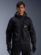 Alpinestars Mogress Air Jacket, urban motorcycle textile jacket for men in Black and Lime Punch with a utility hood.