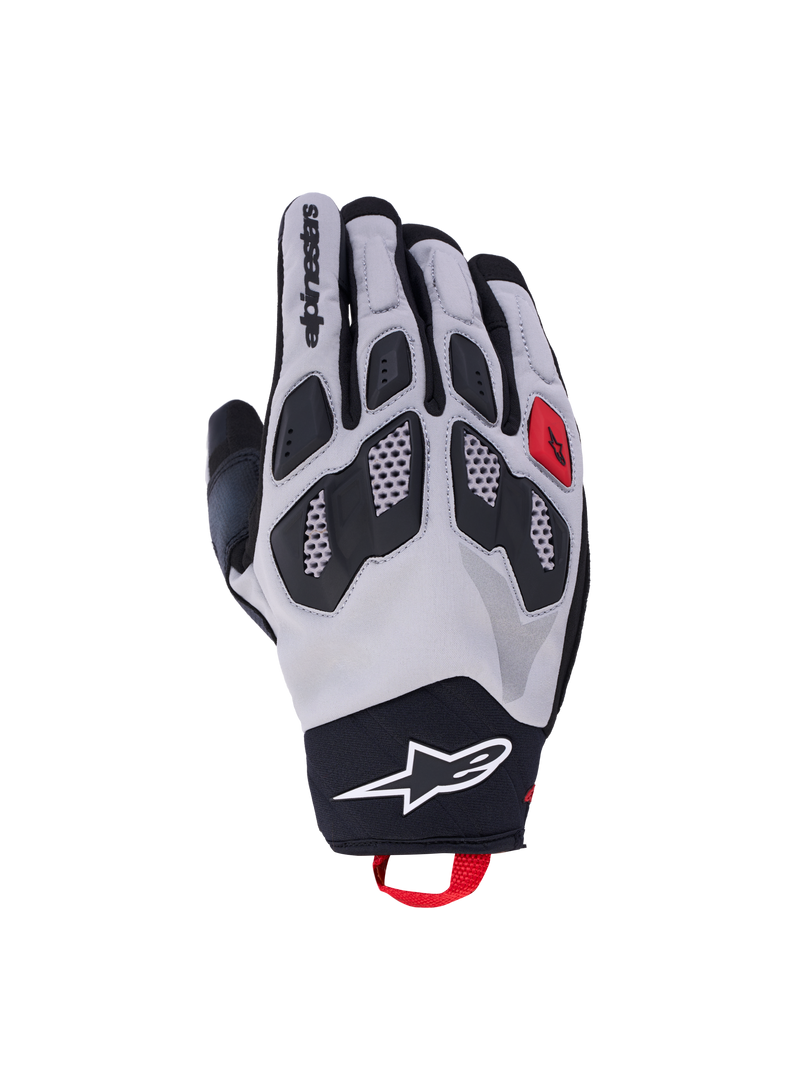 Alpinestars Maxdura Drystar Gloves, men's dual-sport motorcycle riding gloves in mid gray and black, CE level 1 KP certified protection, waterproof textile construction