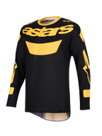 Alpinestars 2026 Racer Riway Jersey, Motocross Jersey, Yellow and Black, featuring a bold yellow 'astars' logo on the chest, long sleeves with graphic accents, and a lightweight polyfabric construction for off-road riding.