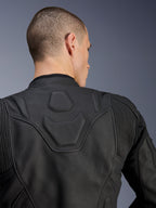 Alpinestars Dusk Leather Jacket, Man, Black Motorcycle Jacket, bovine leather with embossed logo and accordion panels.