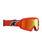 Alpinestars Vision Youth Corp Goggles, Motocross Goggles, Orange frame with Red Mirror lens, featuring an orange woven strap with a black and white logo, designed for youth riders with anti-fog lens and urethane frame