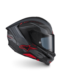 Alpinestars S-R7 A-Core Helmet ECE 22.06, full face motorcycle racing helmet, Black Gray and Red Matt, carbon construction with aerodynamic profile and red Alpinestars branding