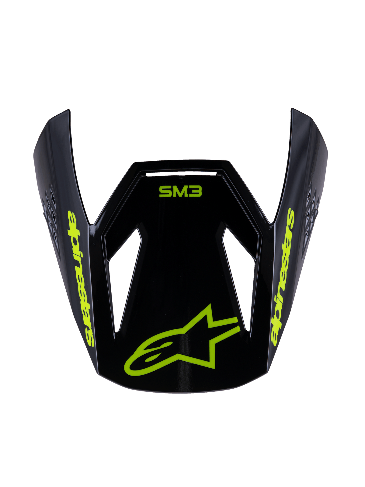 Alpinestars S-M3 Youth Radium Visor, Replacement Motocross Helmet Peak, Black Yellow Fluo Glossy, featuring yellow Alpinestars branding and star logo on the front, aerodynamic design for youth off-road helmets