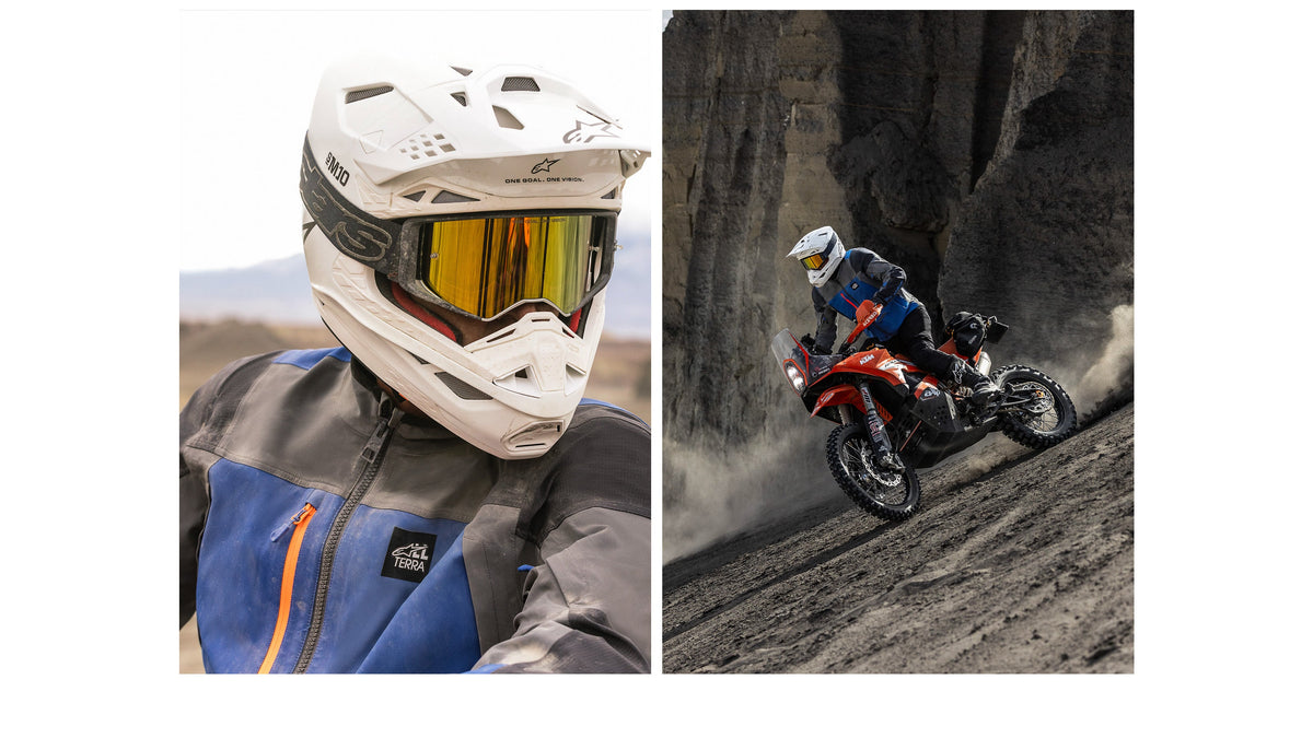 Alpinestars Maxdura Drystar®XF Laminated Armored Shell, blue and gray adventure motorcycle jacket for off-road riding.