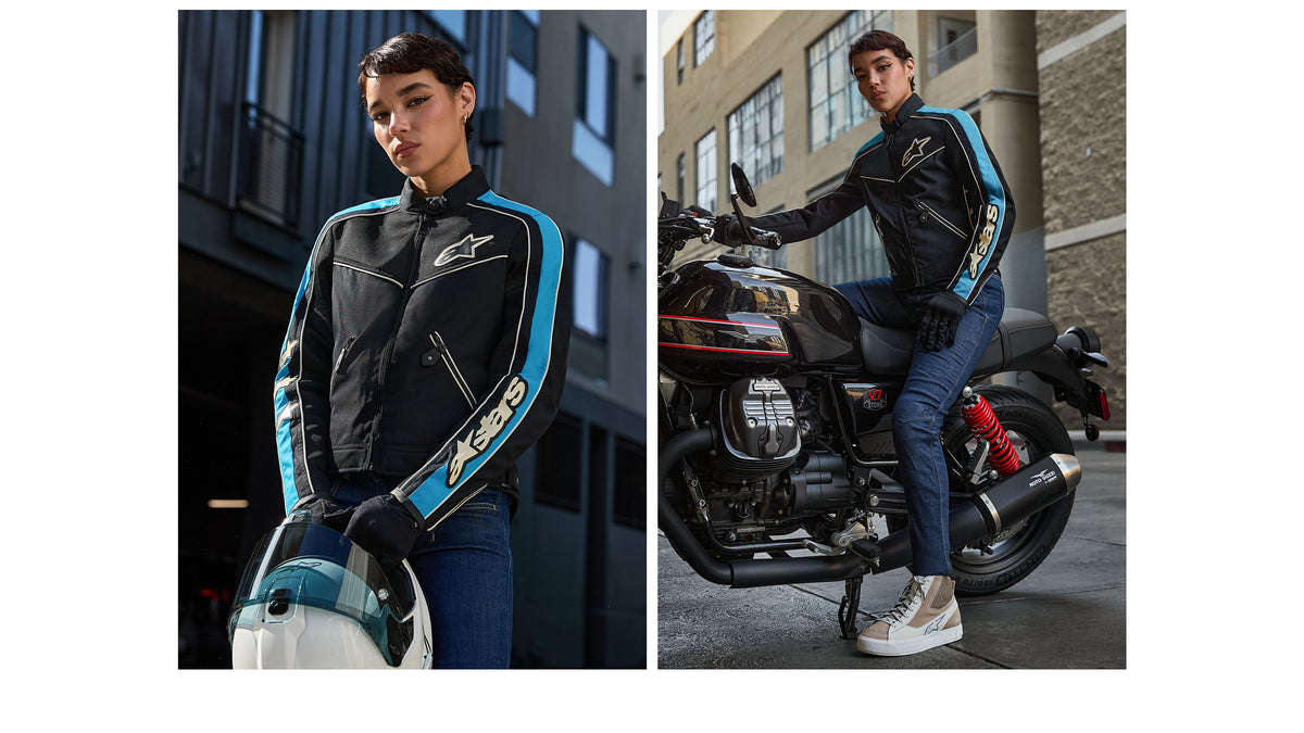 Alpinestars Stella T-Dyno Air Jacket, Women's Black and Blue Urban Motorcycle Jacket with Breathable Mesh Construction.