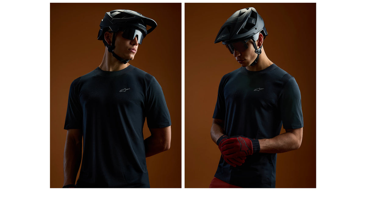 Alpinestars A-Dura Dri Wool Short Sleeve Jersey, black moisture-wicking MTB top for performance off-road trail riding.