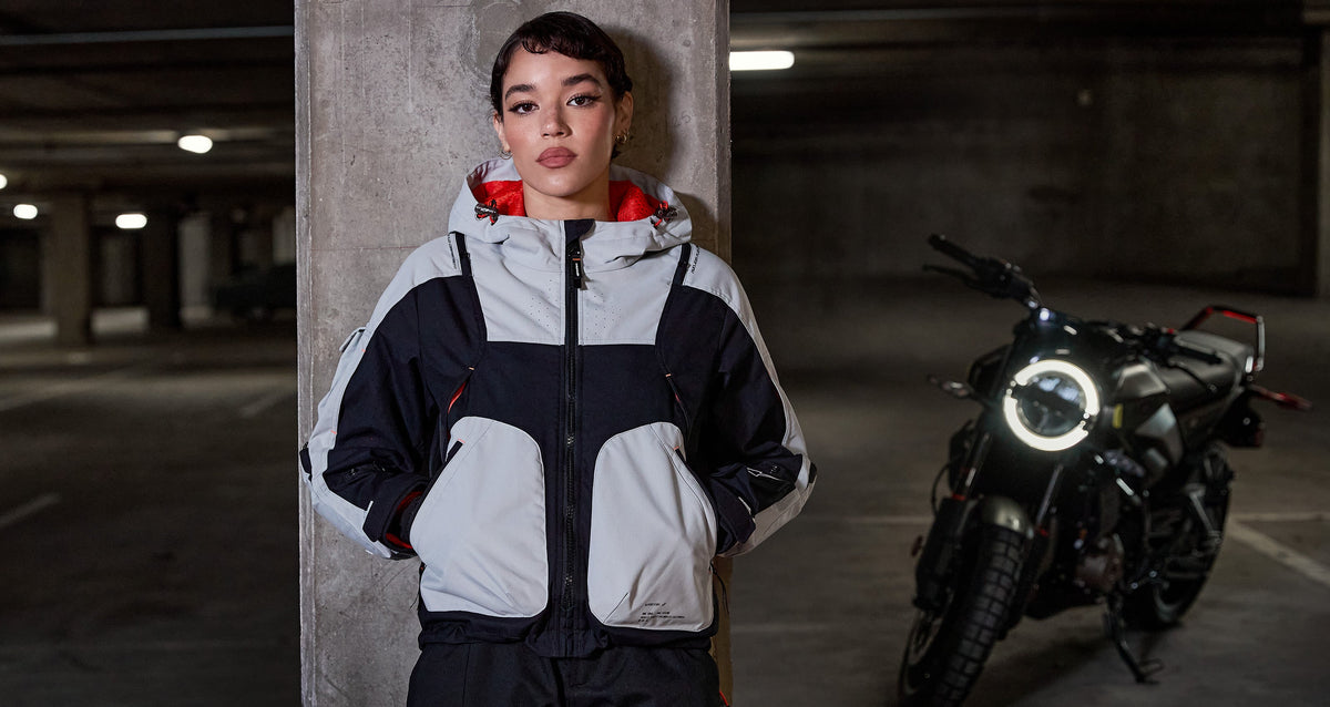 Alpinestars Molly Air Jacket, Women's Urban Motorcycle Jacket, Black and Grey with Fluo Coral, ventilated textile with hood.