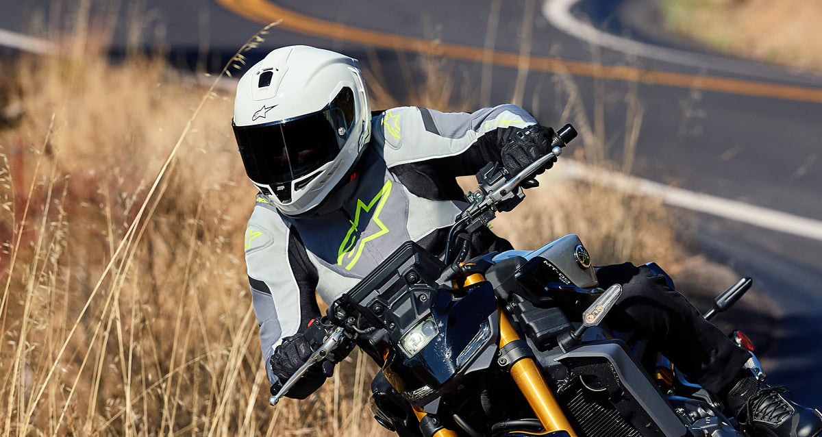 Alpinestars T-Jaws V4 Waterproof Jacket, gray and black textile sport motorcycle jacket with neon yellow accents, on-model.